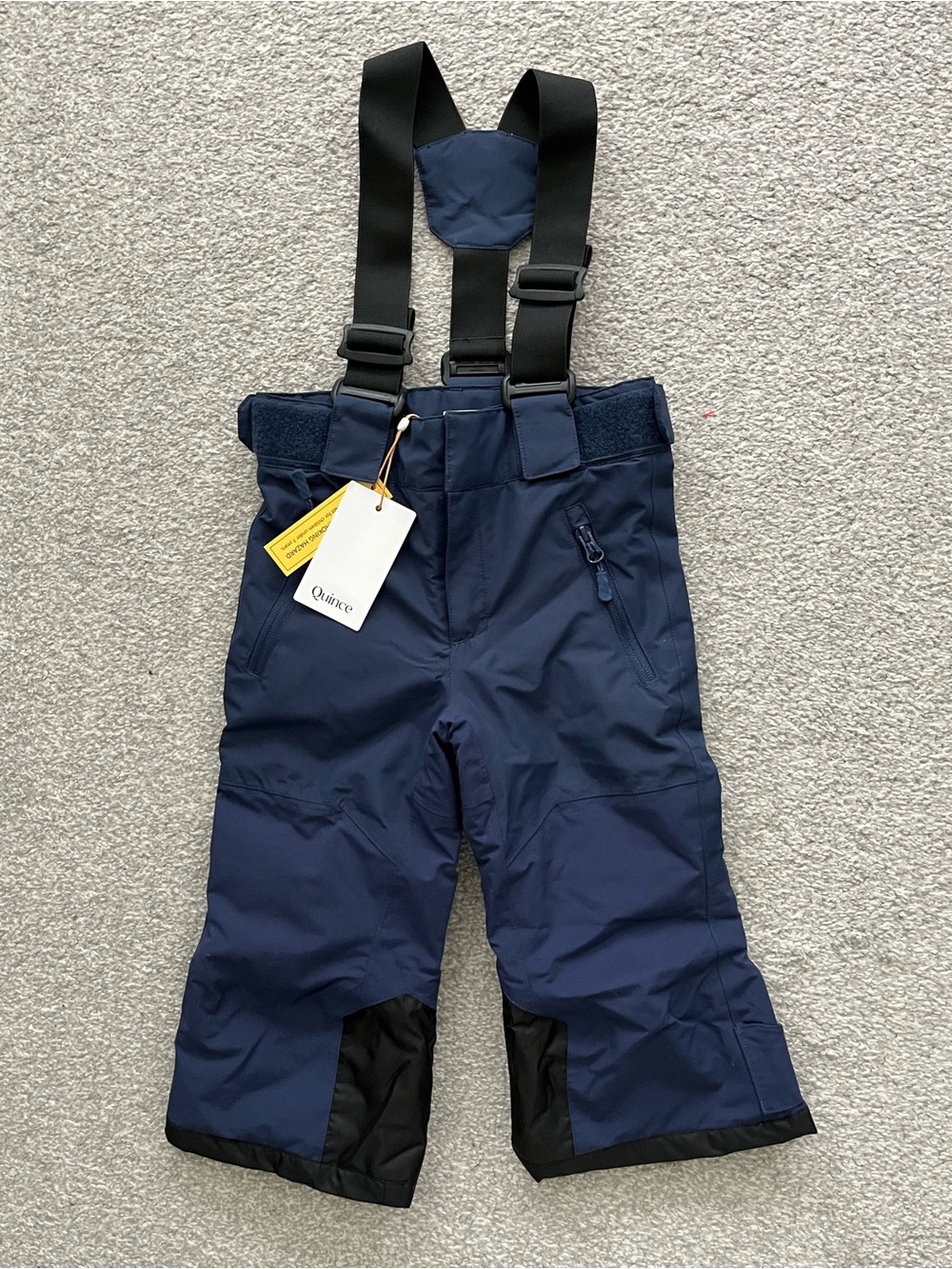 NWT Quince Navy Kids Snow Bib Overalls with Black Suspenders Size 3T